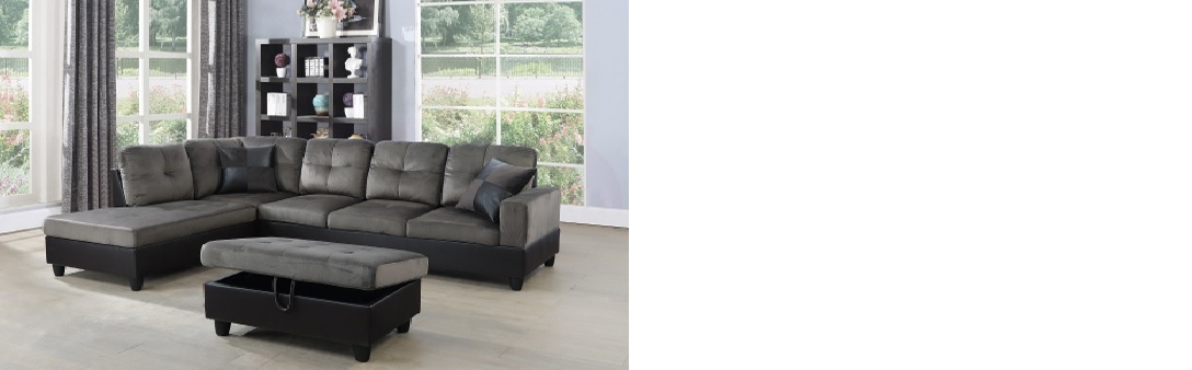 JOHNNY 103.5 BLACK/GREY SECTIONAL W/ OTTOMAN Image