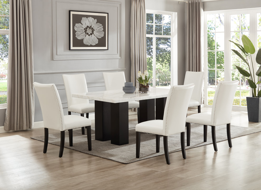 Finland White - (GENUINE MARBLE) Table & 6-Chairs
