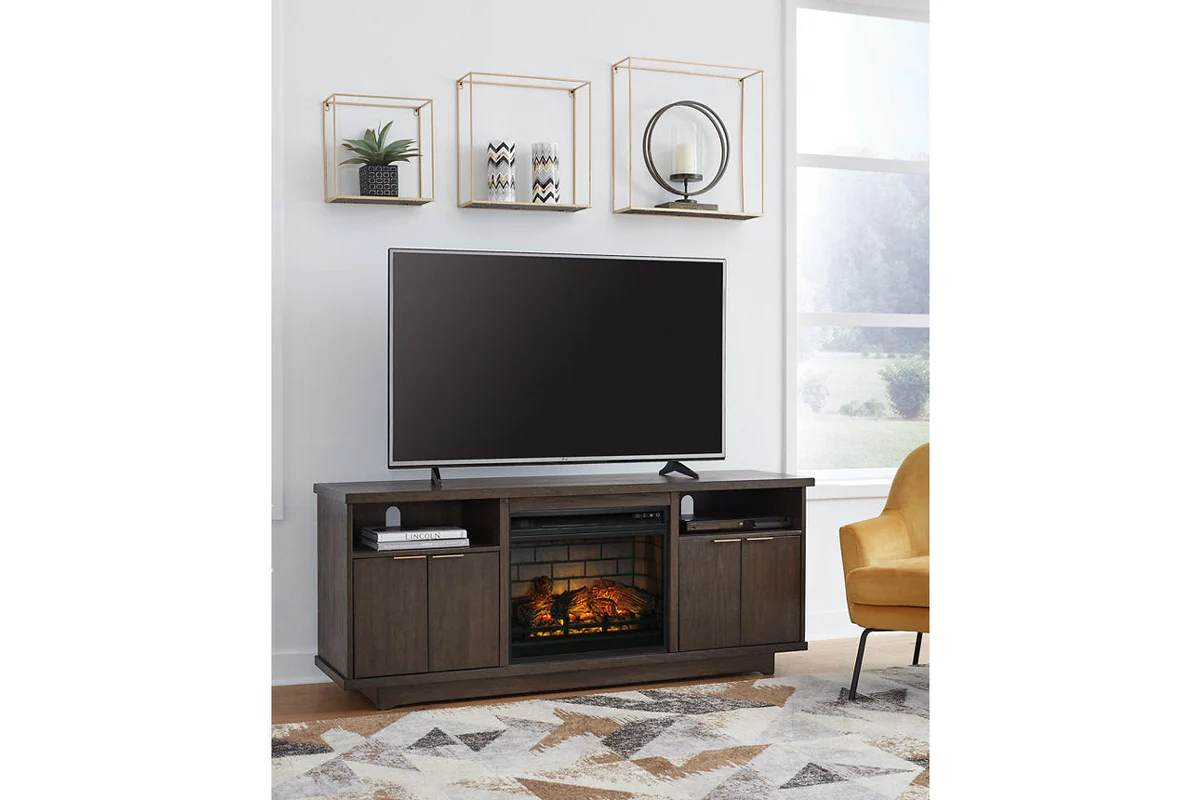 Brazburn Dark Brown 66 TV Stand with Electric Fireplace