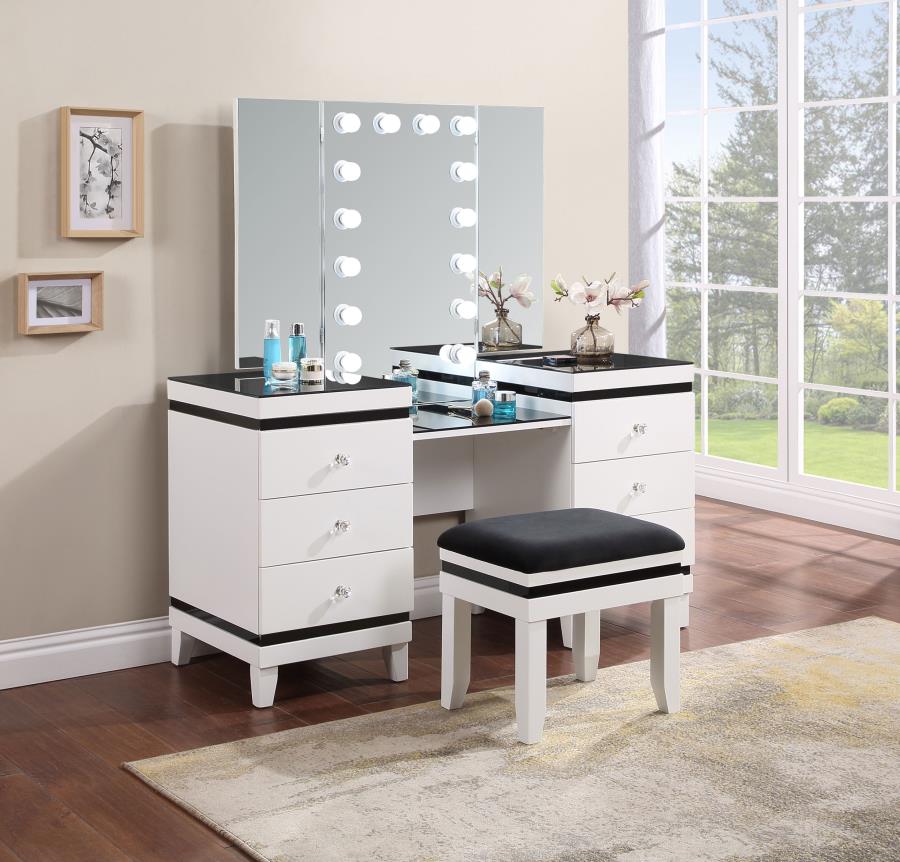 * 930244 / Talei 6-drawer Vanity Set with Hollywood Lighting Black and White