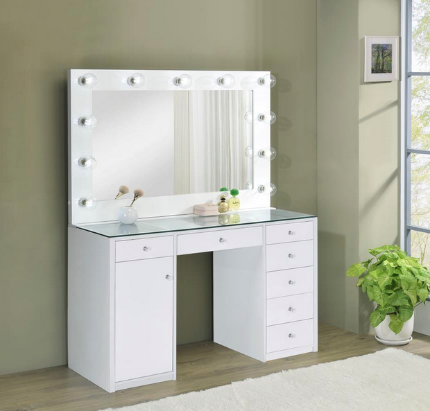 + 931143 / Percy 7-drawer Glass Top Vanity Desk