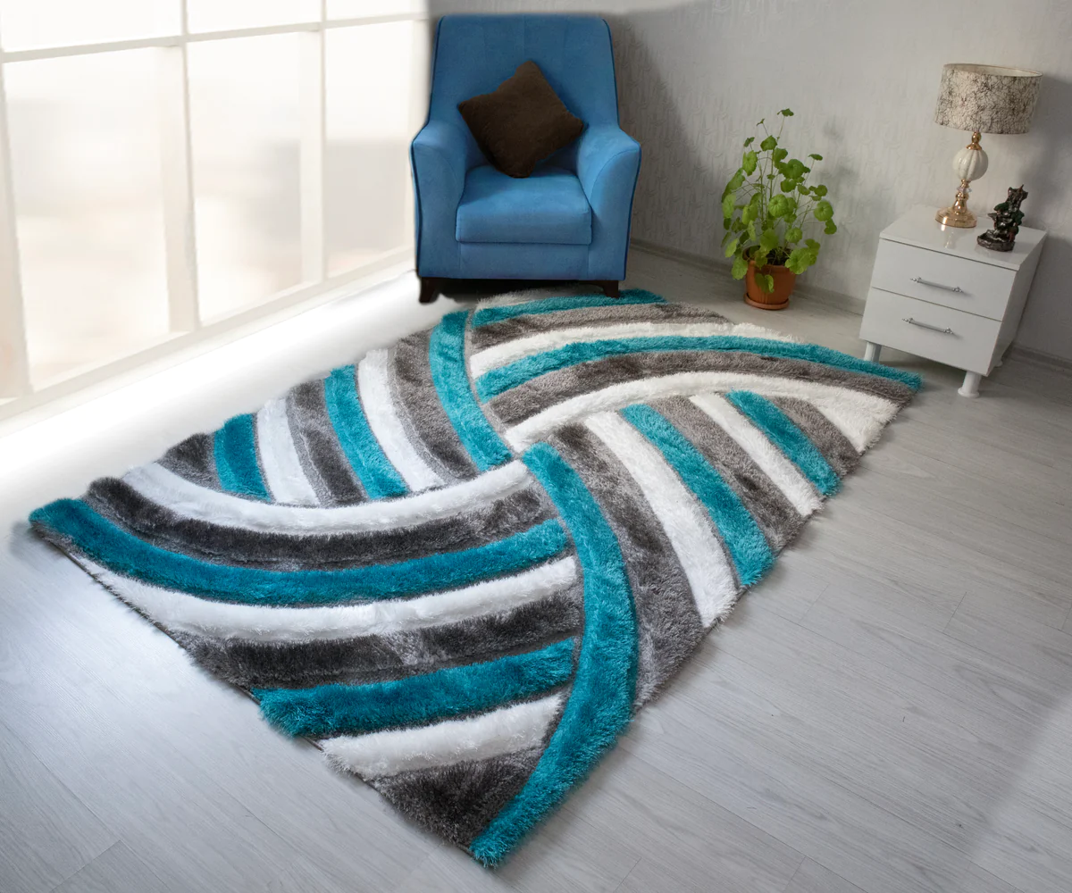 + 3D Shaggy GRAY-TURQOUISE / Rug Image