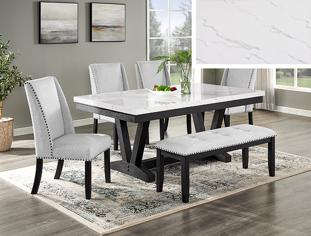 * 1319-6P VANCE DINING W/ BENCH,DOVE GRAY