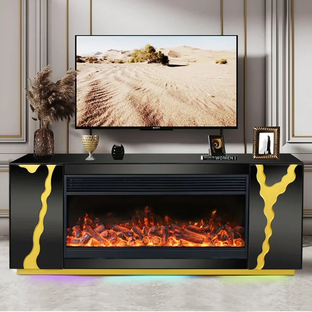 * A804 // TV STAND W/FIREPLACE (BLACK)