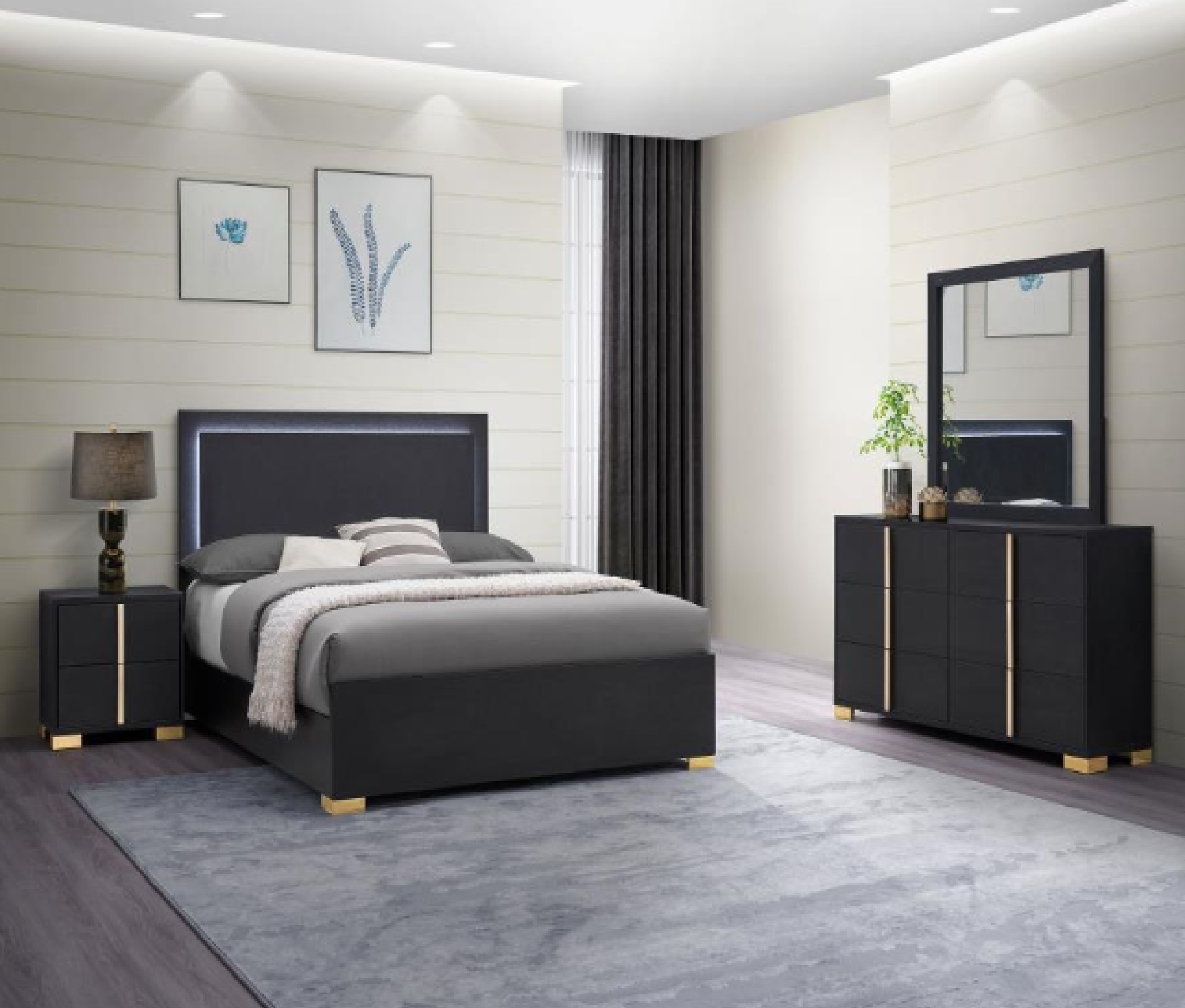 + 222831T / Marceline Wood Twin LED Panel Bed Black