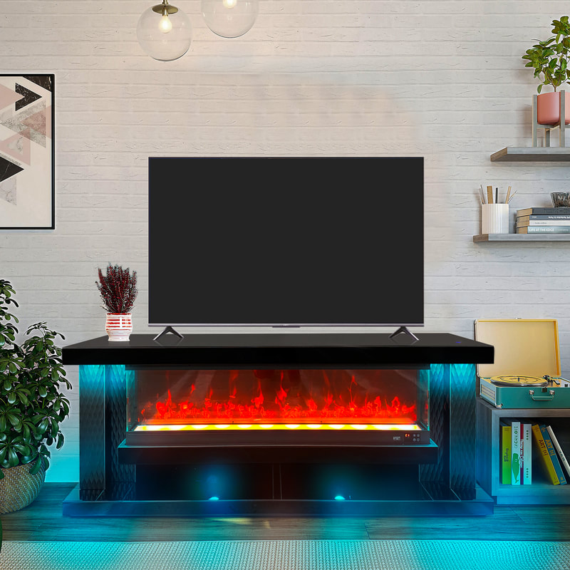 A88 TV STAND W/FIREPLACE 71 (BLACK)