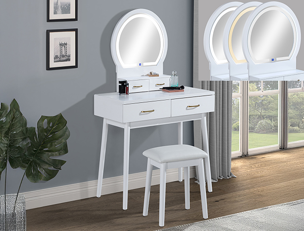 + 4905SET / CECILIA VANITY TABLE & STOOL-WHITE	