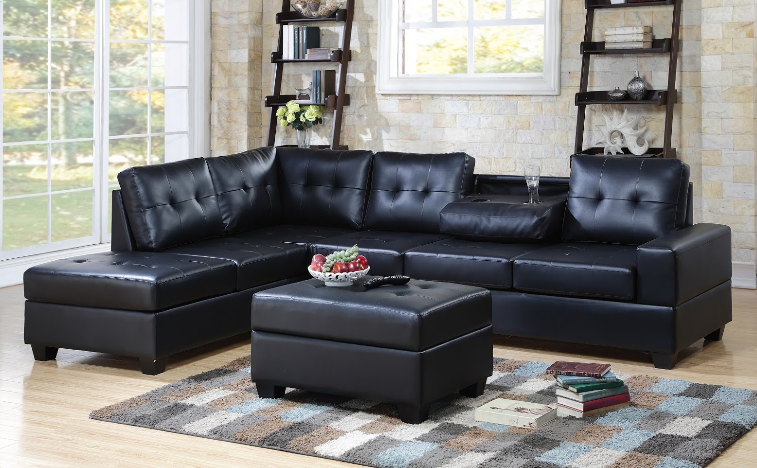 *HEIGHTS BLACK SECTIONAL+OTTOMAN